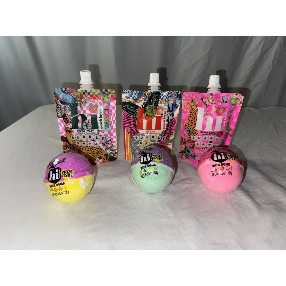 Hi Peach Layne Lot Of 3 Bath Bombs & 3 Bubble Bath Floral Berry Hi Tide Citrus